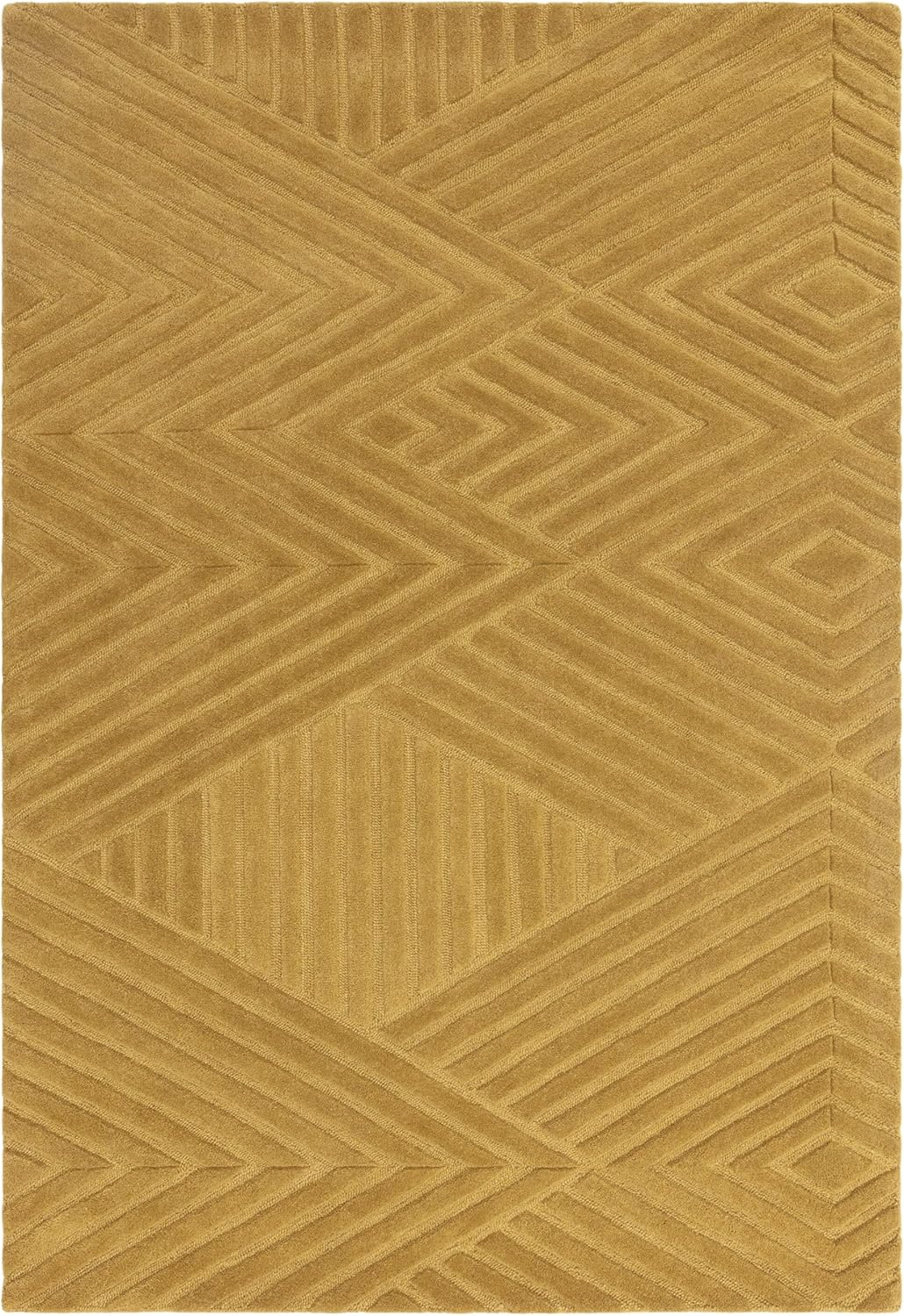 Hague Hand Made Wool Rug for Bedroom Dining Living Room Geometric Lines Tufted Modern Classic Soft Luxury Rug Ochre Yellow
