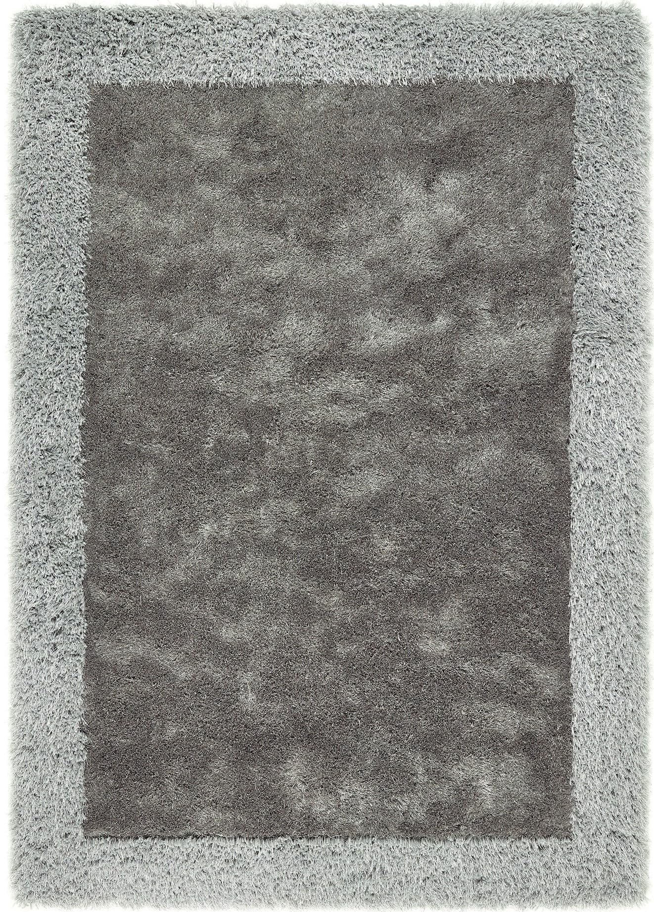 Shaggy-Teppich mit schimmernder Bordüre, handgetuftet, moderner Teppich, weich, glänzend, seidig, flauschig, Plüschteppich