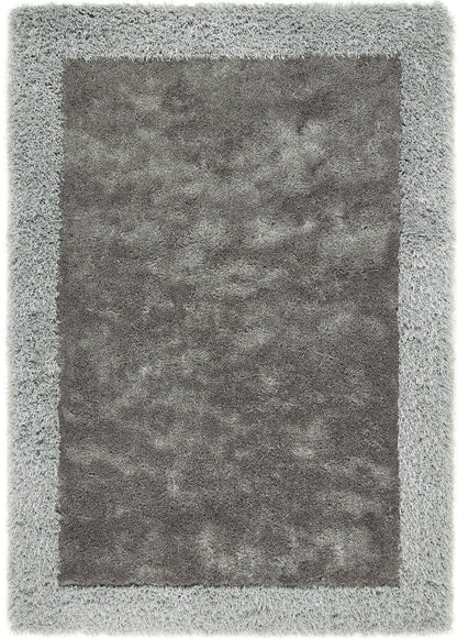 Shaggy-Teppich mit schimmernder Bordüre, handgetuftet, moderner Teppich, weich, glänzend, seidig, flauschig, Plüschteppich