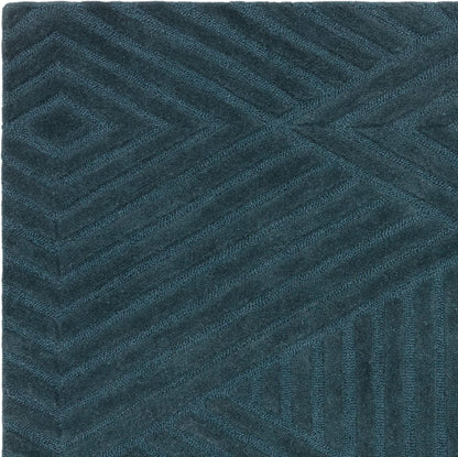 Hague Hand Made Wool Rug for Bedroom Dining Living Room Geometric Lines Tufted Modern Classic Soft Luxury Rug Teal Blue