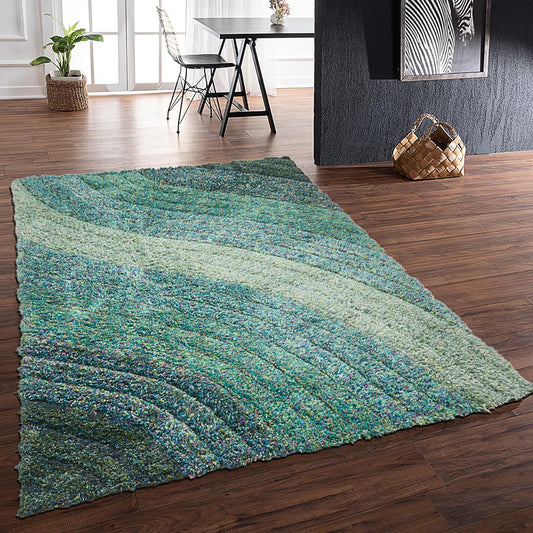 Lena Wave 3D Shaggy Rug – Blue – 160x230 cm Soft Plush High Pile Carpet