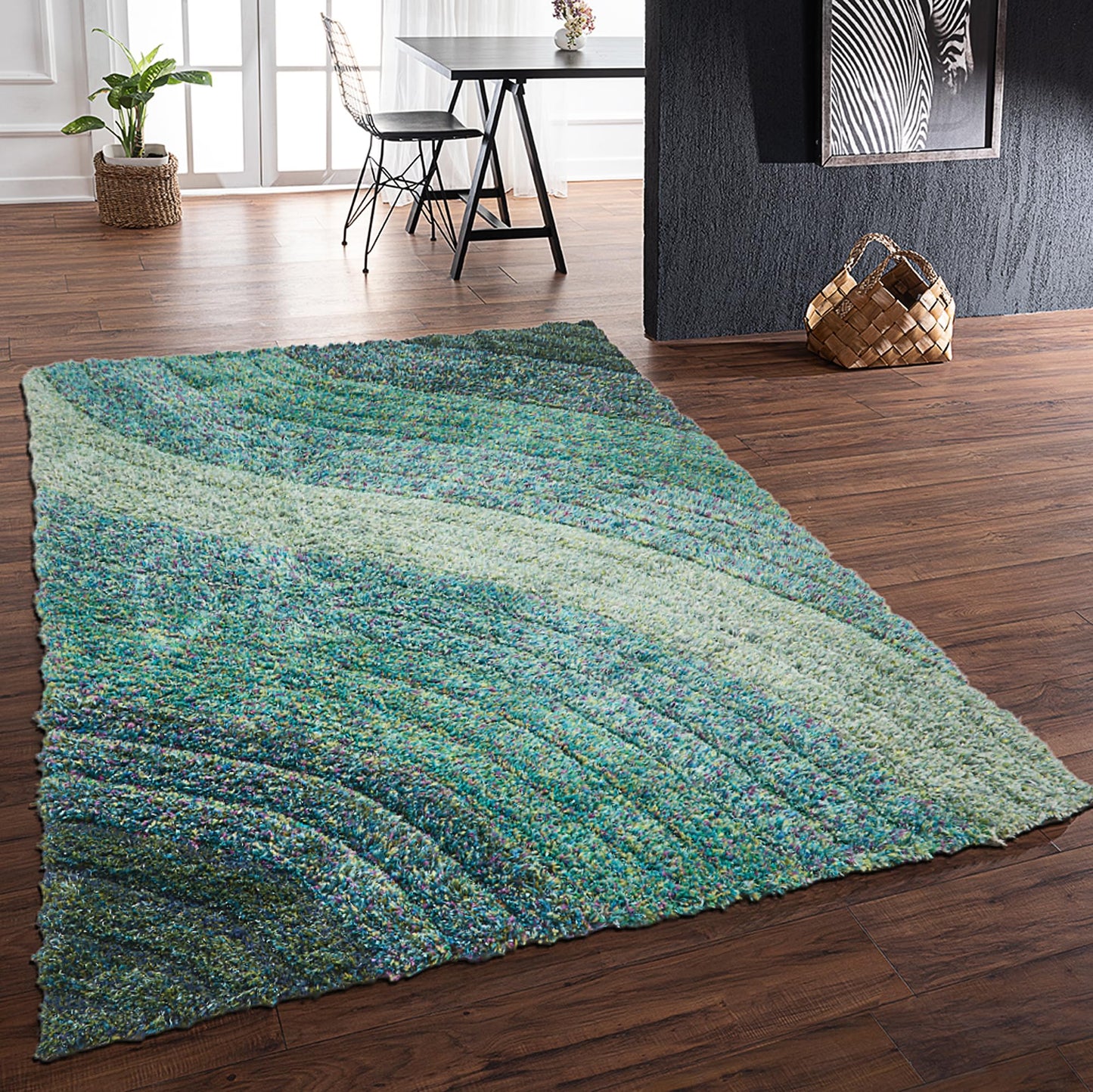 Shaggy-Teppich für Wohnzimmer, Schlafzimmer, Esszimmer, weicher Plüsch, flauschig, seidig, für den Bodenbereich, Lena, Wellenmuster, 3D-Shaggy-Teppich in großer Größe, 160 x 230 cm (5'3" x 7'7")
