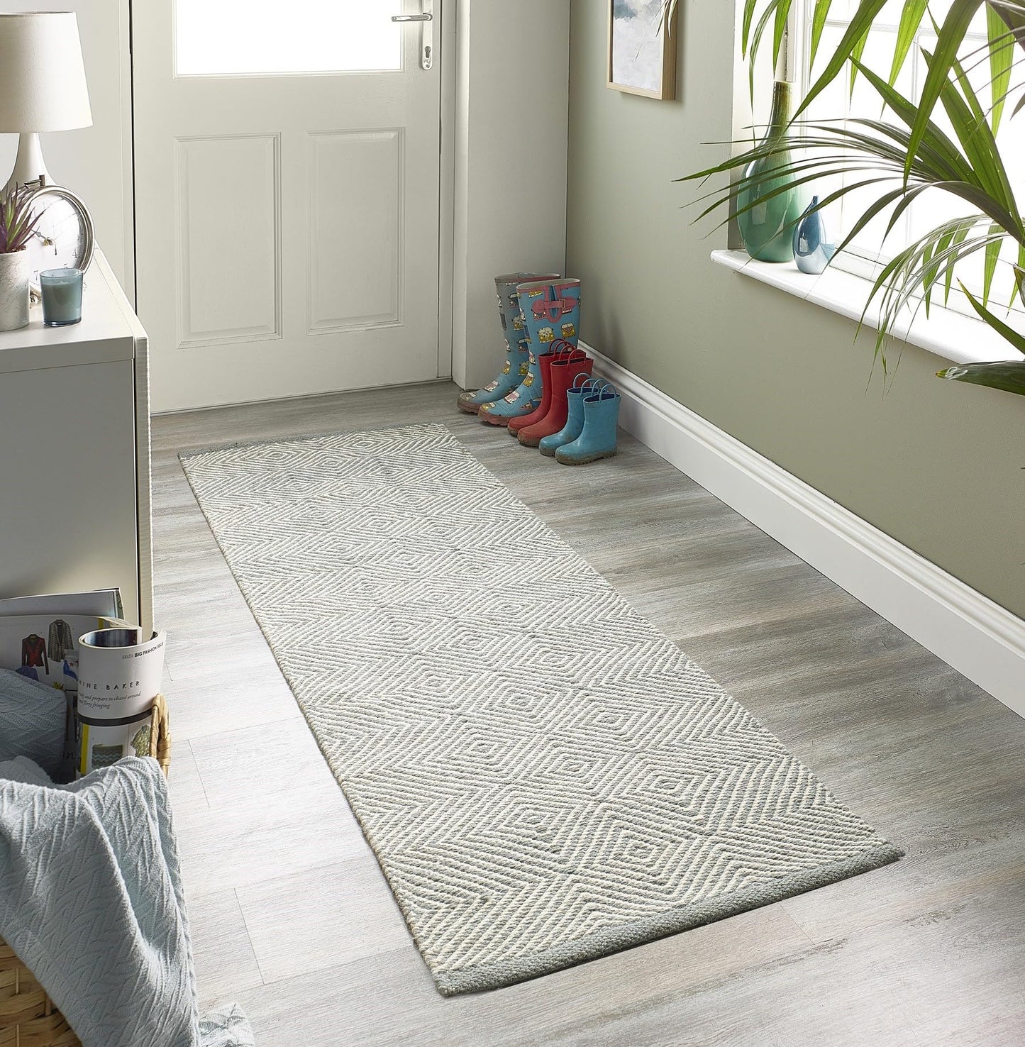 Flatweave Hand Woven Wool Rug for Living Room Dining Room Bedroom Kitchen Geometric Diamond Pattern Home Decor Area Rug