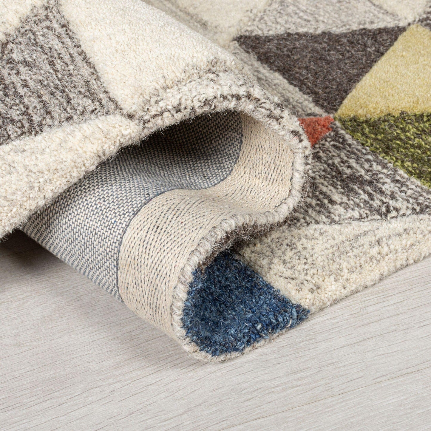 Moda Amari Geometrics Quality Soft 100% Wool Rug and Hallway Runner in Natural Multi