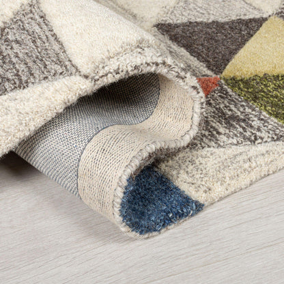 Moda Amari Geometrics Quality Soft 100% Wool Rug and Hallway Runner in Natural Multi