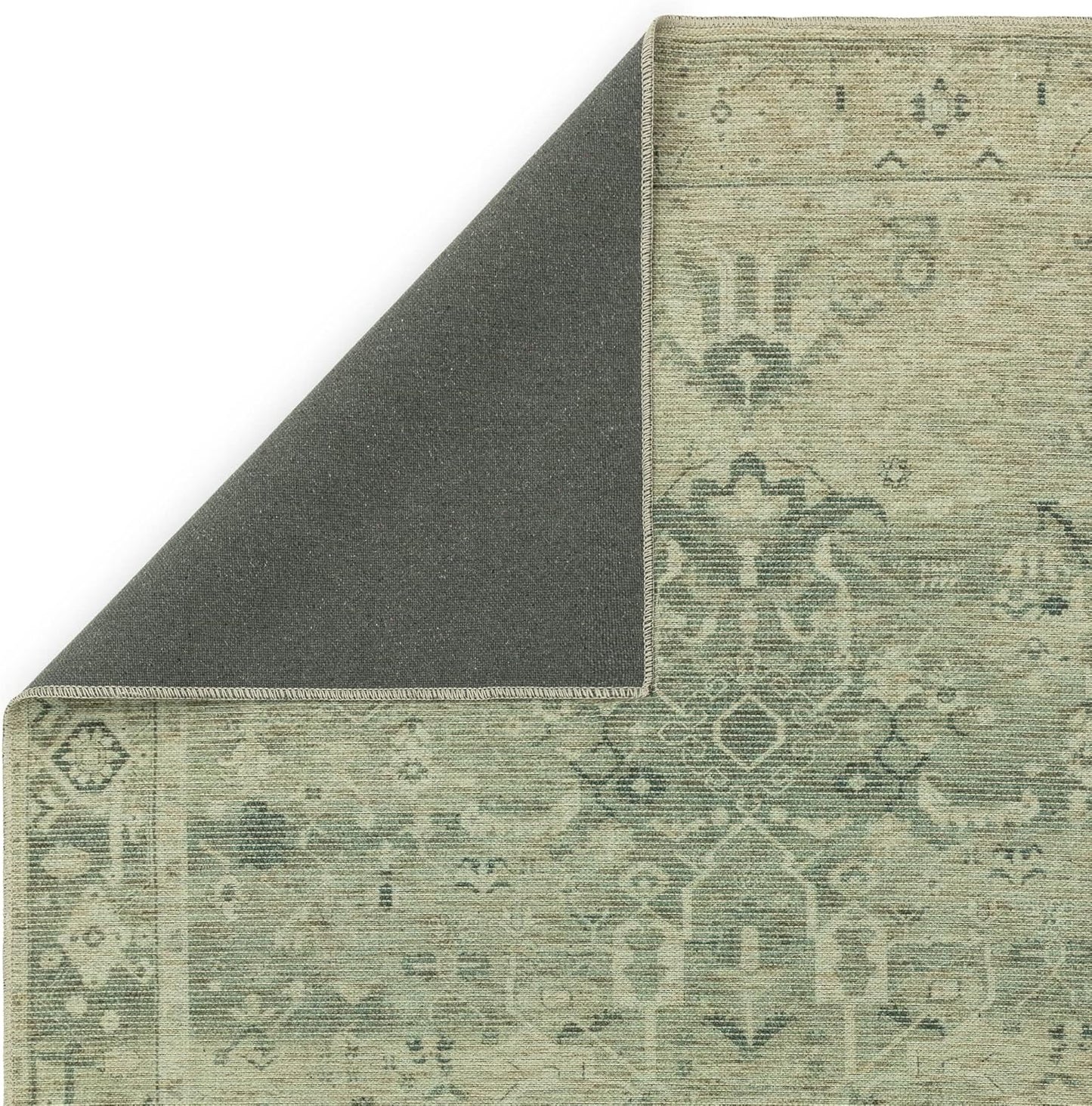 Kaya Traditional Chenille Rug – Vida Green – Classic Bordered Soft Flatweave Carpet