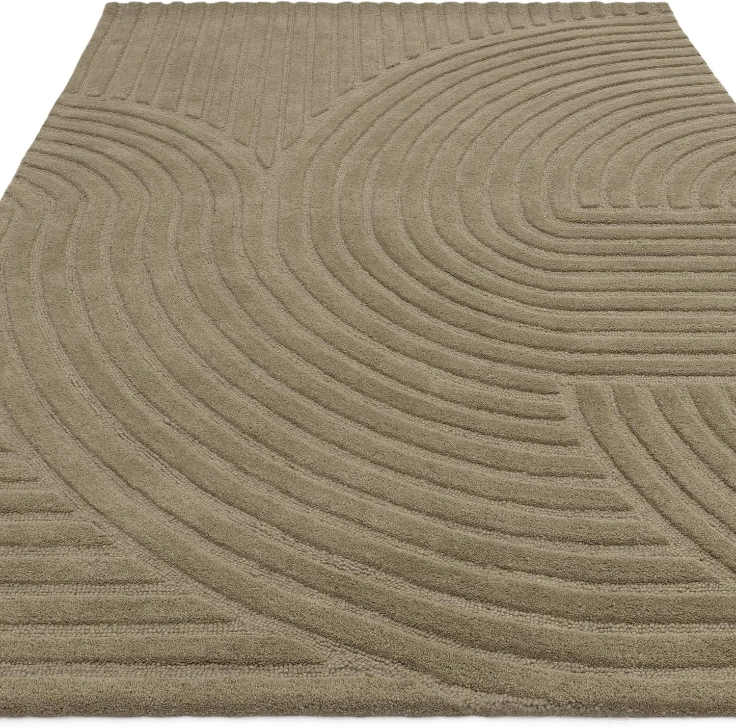 Hague Hand Made Wool Rug for Bedroom Dining Living Room Geometric Lines Tufted Modern Classic Soft Luxury Rug Sage Green