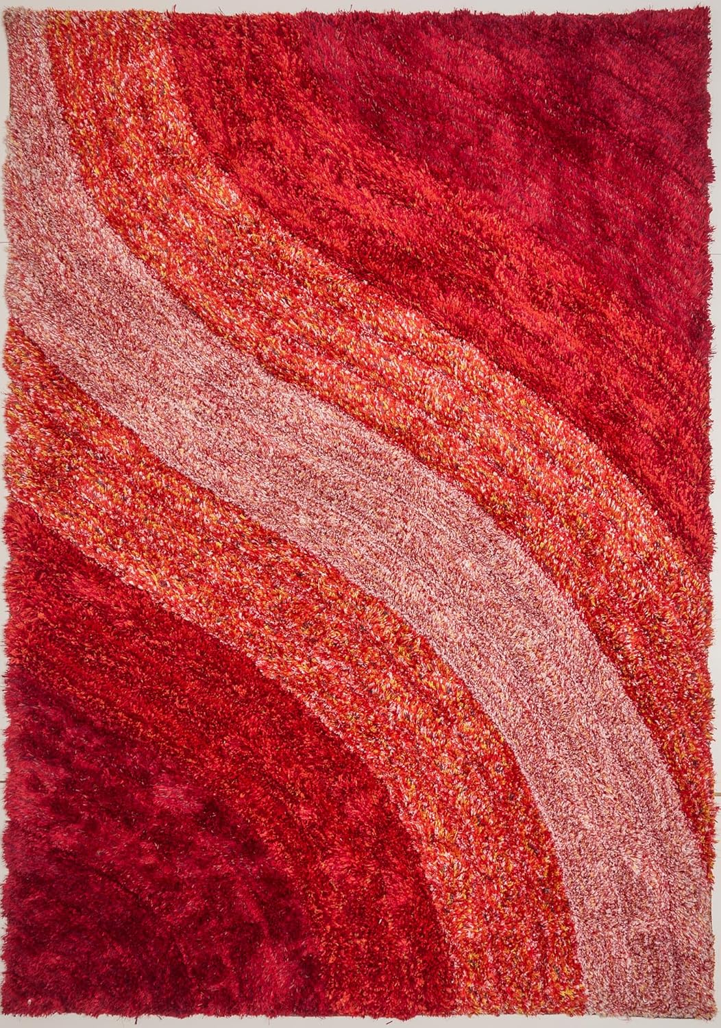 Lena Wave 3D Shaggy Rug – Red – 160x230 cm Soft Plush High Pile Carpet