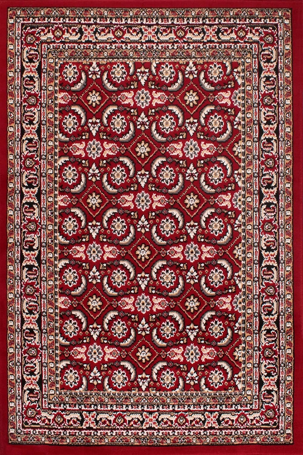 Traditional Poly Esta Rug for Living Room, Bedroom, Hallway Kitchen – Classic Oriental Bordered Soft Durable Area Rug in Red