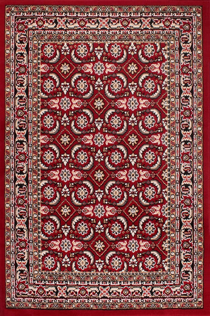 Traditional Poly Esta Rug for Living Room, Bedroom, Hallway Kitchen – Classic Oriental Bordered Soft Durable Area Rug in Red