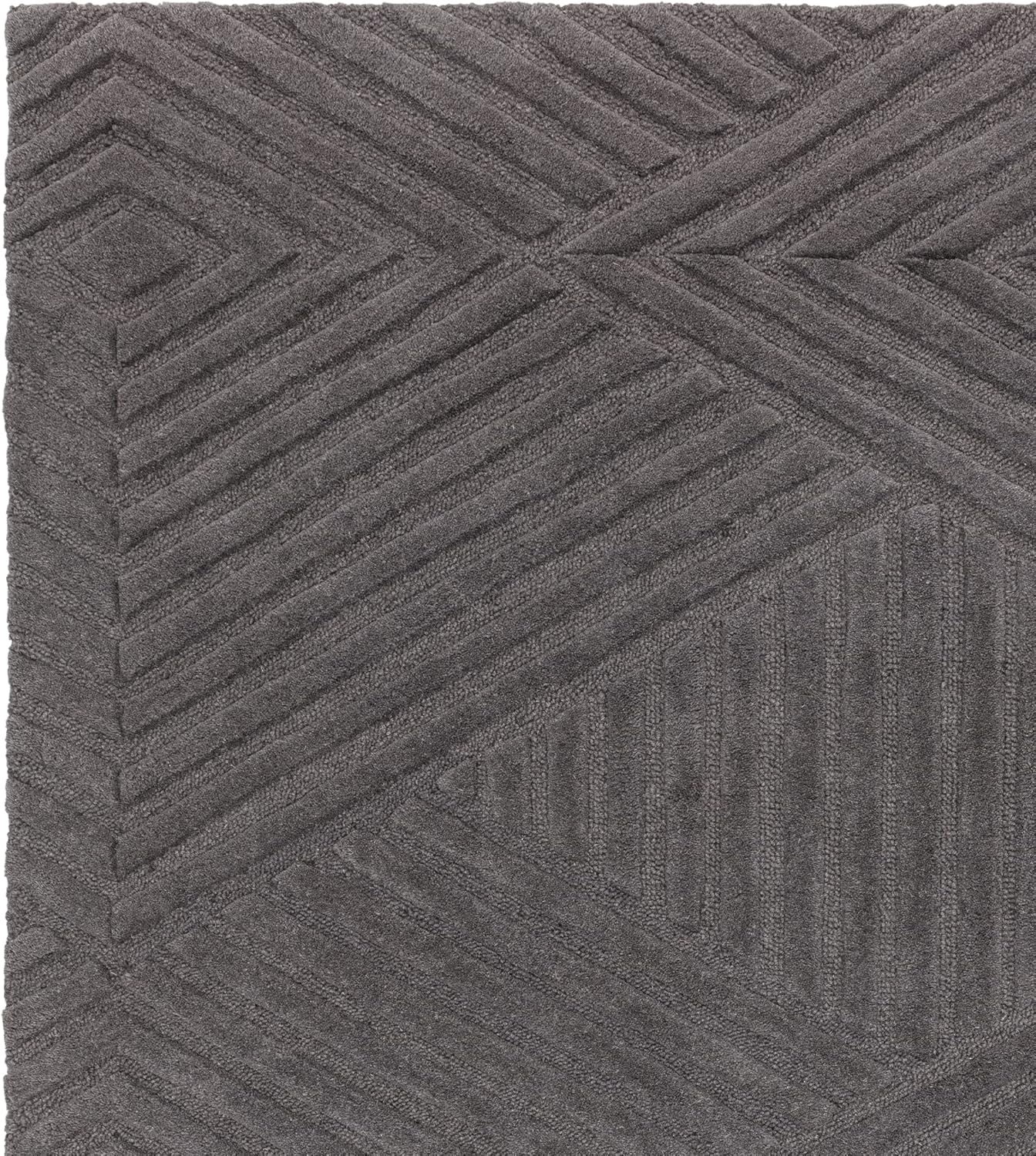Hague Hand Made Wool Rug for Bedroom Dining Living Room Geometric Lines Tufted Modern Classic Soft Luxury Rug Charcoal