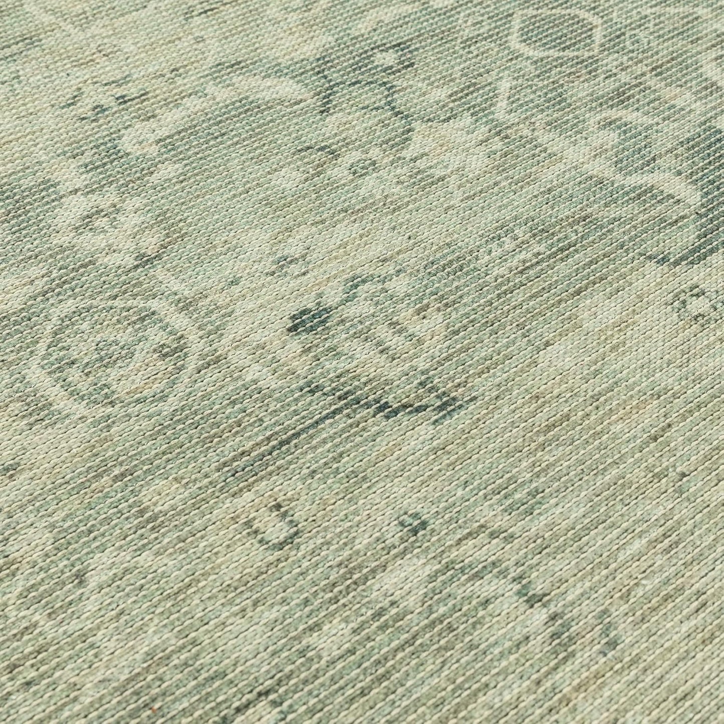 Kaya Traditional Chenille Rug – Vida Green – Classic Bordered Soft Flatweave Carpet