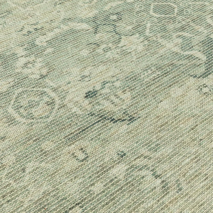 Kaya Traditional Chenille Rug – Vida Green – Classic Bordered Soft Flatweave Carpet