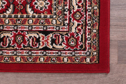 Traditional Poly Esta Rug for Living Room, Bedroom, Hallway Kitchen – Classic Oriental Bordered Soft Durable Area Rug in Red