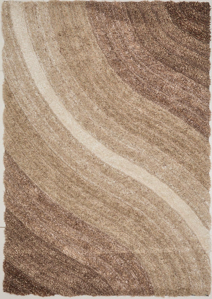Shaggy-Teppich für Wohnzimmer, Schlafzimmer, Esszimmer, weicher Plüsch, flauschig, seidig, für den Bodenbereich, Lena, Wellenmuster, 3D-Shaggy-Teppich in großer Größe, 160 x 230 cm (5'3" x 7'7")