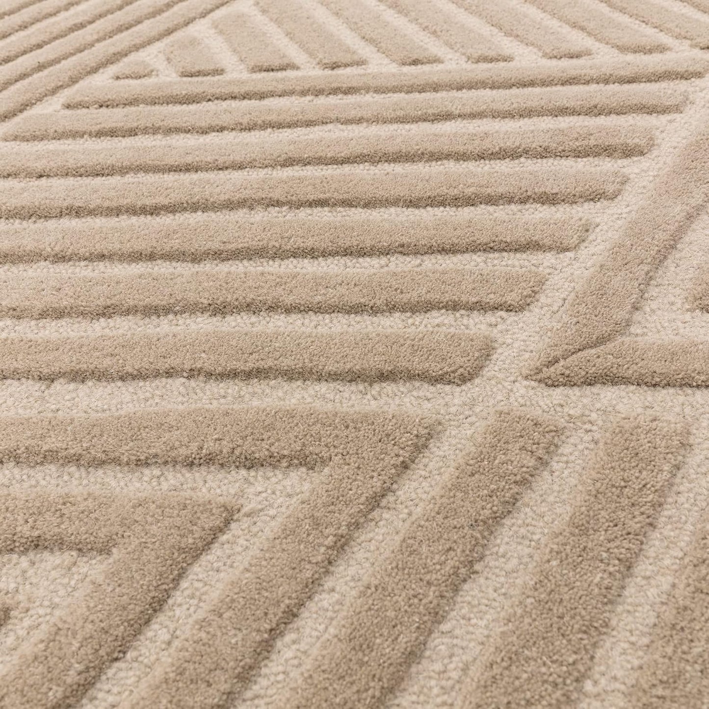 Hague Hand Made Wool Rug for Bedroom Dining Living Room Geometric Lines Tufted Modern Classic Soft Luxury Rug Taupe