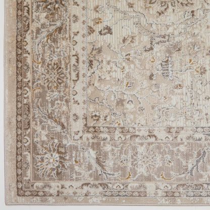 Waschbarer Läufer 553A2 mit Bordüre in Cremebeige – Traditioneller, rutschfester Flurteppich im Vintage-Stil