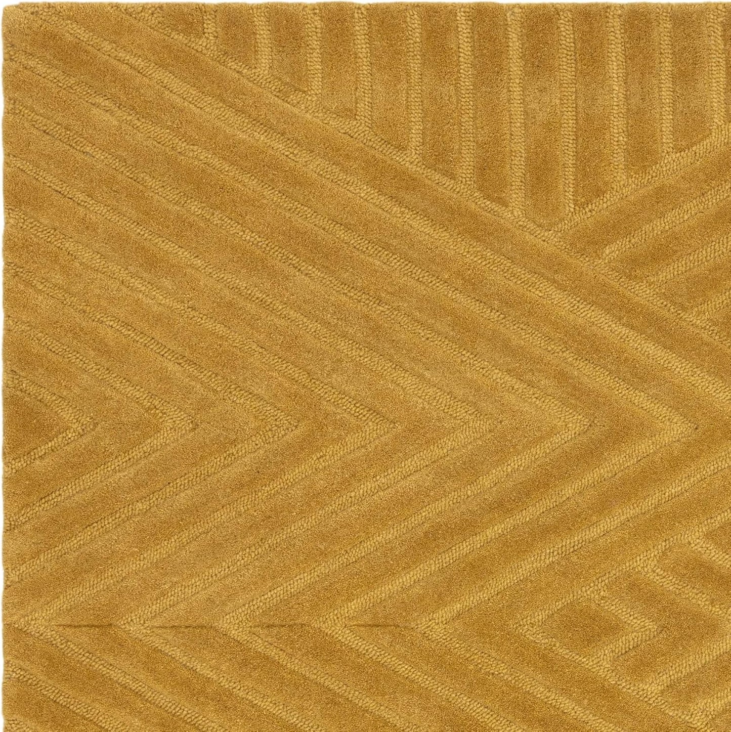 Hague Hand Made Wool Rug for Bedroom Dining Living Room Geometric Lines Tufted Modern Classic Soft Luxury Rug Ochre Yellow