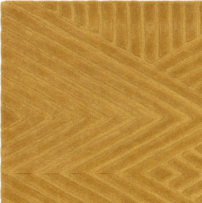 Hague Hand Made Wool Rug for Bedroom Dining Living Room Geometric Lines Tufted Modern Classic Soft Luxury Rug Ochre Yellow