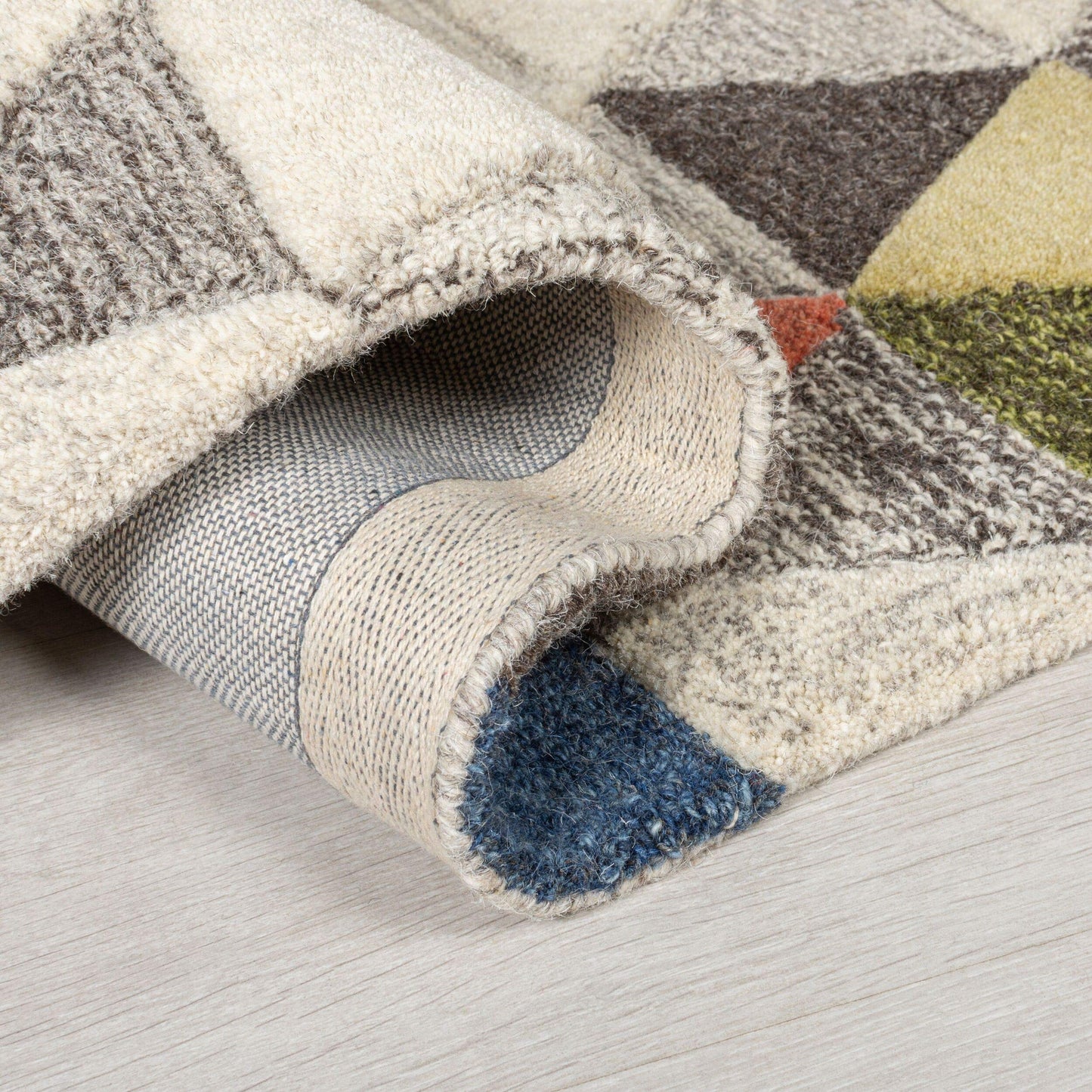 Moda Amari Geometrics Quality Soft 100% Wool Rug and Hallway Runner in Natural Multi