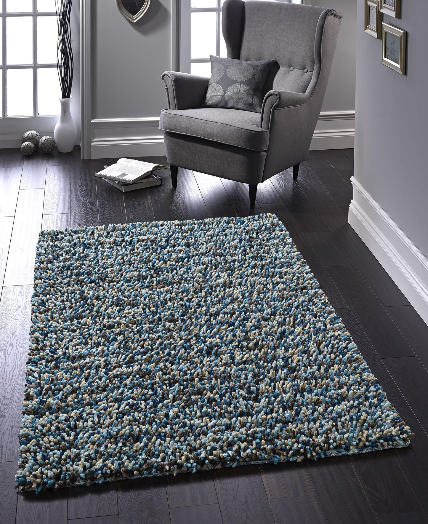 Origins Rocks Thick Tubular Pile Shaggy Rug Living Room Bedroom Hand Woven Soft Fluffy Luxurious Wool Area Rug