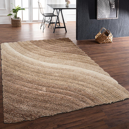 Shaggy-Teppich für Wohnzimmer, Schlafzimmer, Esszimmer, weicher Plüsch, flauschig, seidig, für den Bodenbereich, Lena, Wellenmuster, 3D-Shaggy-Teppich in großer Größe, 160 x 230 cm (5'3" x 7'7")