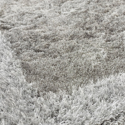 Shaggy-Teppich mit schimmernder Bordüre, handgetuftet, moderner Teppich, weich, glänzend, seidig, flauschig, Plüschteppich