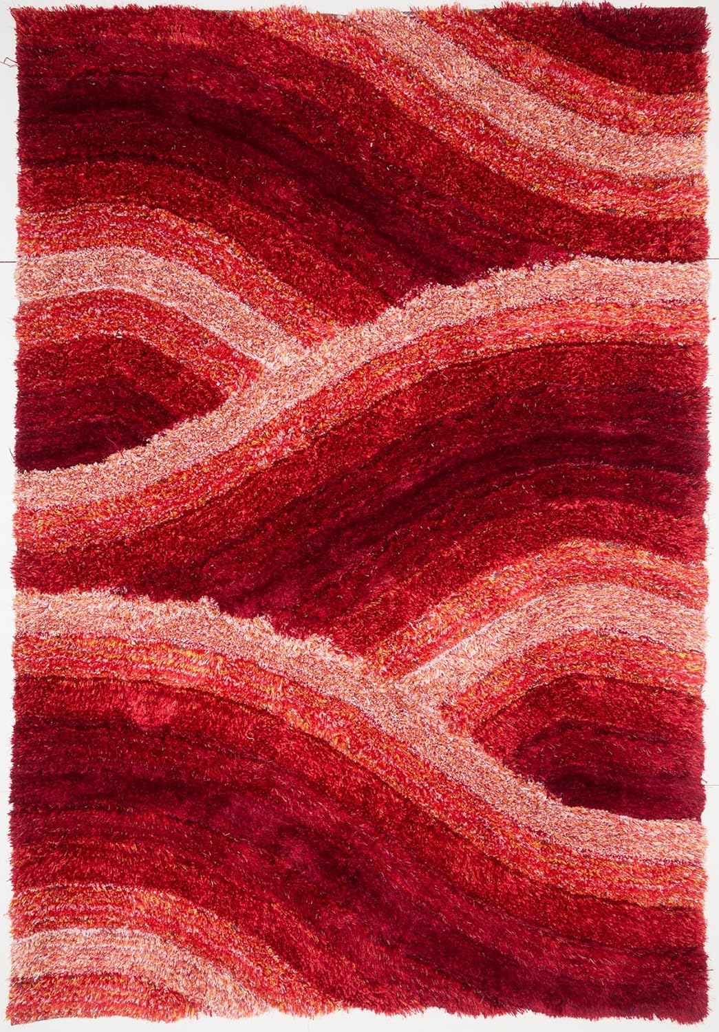 Wave 3D Shaggy Teppich – Rot – 160x230 cm Weicher Plüsch Hochflor Teppich
