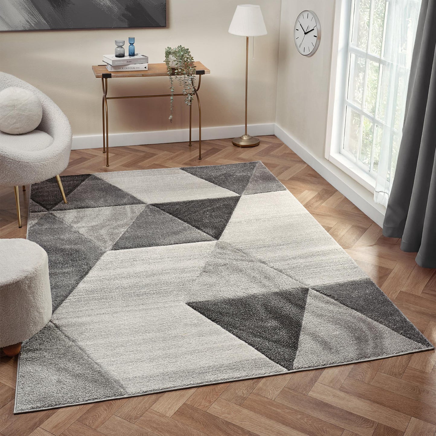 Orbit Boreal Geometric 3D Carved Grey Rug – Modern Soft Textured Polyester Carpet for Living Room, Bedroom, and Hallway