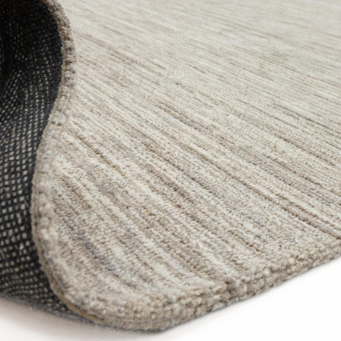 Hazy Stone Beige Natural Handwoven Rug – Tip-Sheared Finish Soft Wool Blend Plain Striped Carpet for Modern Interiors