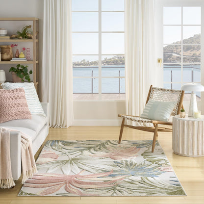 Aloha ALH43 Tropical Floral Ivory Green Indoor & Outdoor Area Rug