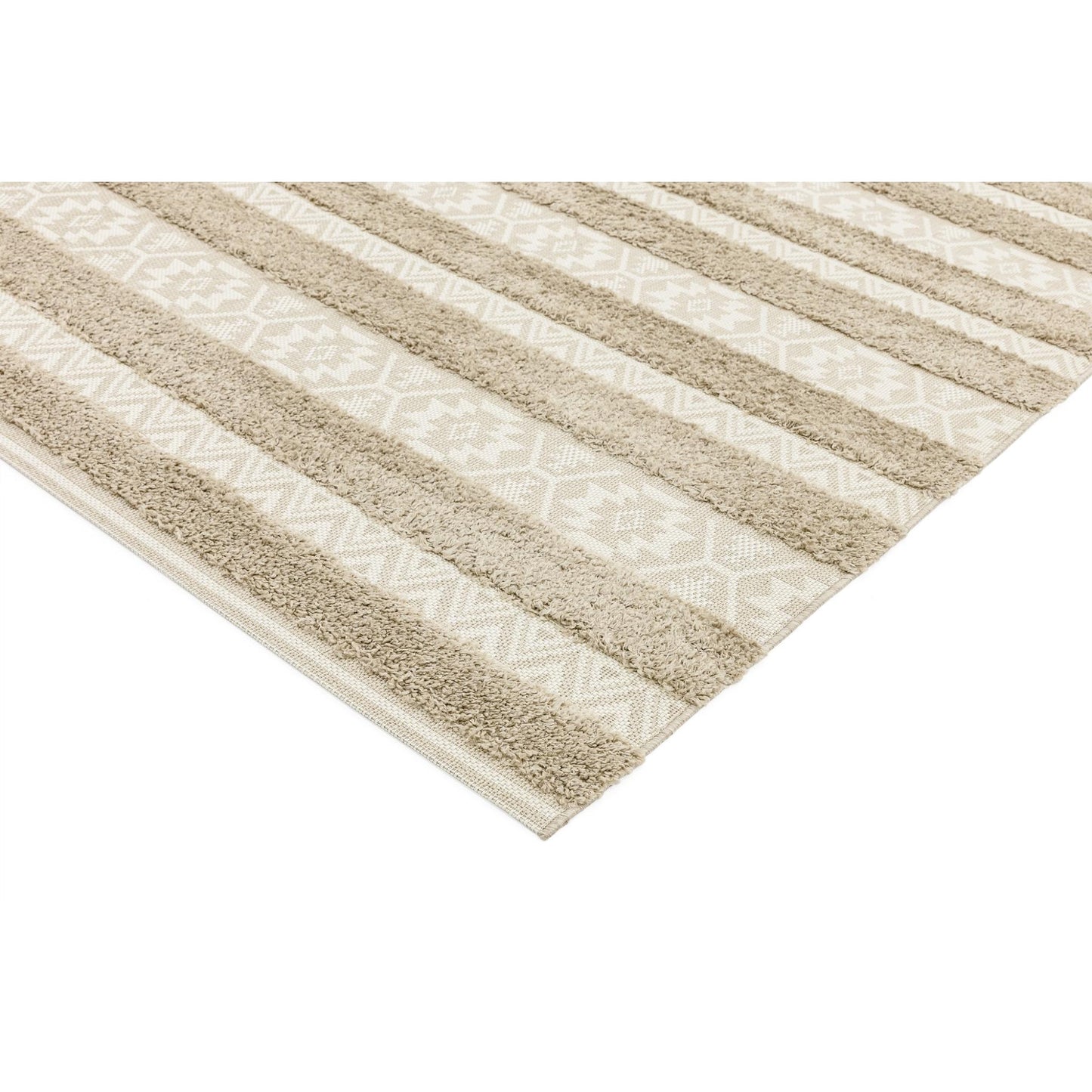 Monty MN04 Textured Geometric Striped Rug – Natural Cream Indoor & Outdoor Flatweave