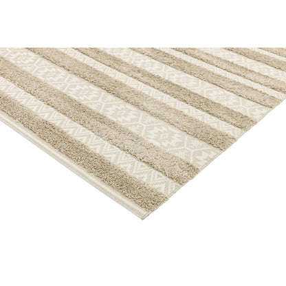 Monty MN04 Textured Geometric Striped Rug – Natural Cream Indoor & Outdoor Flatweave