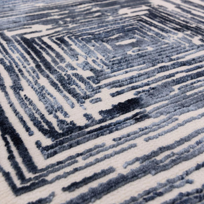 Kuza Portrait Rug – Navy Blue –  Elegant Textured High-Low Pile Carpet