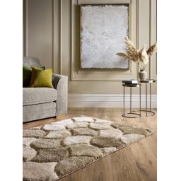 3D-Zottelteppich mit Muschelmuster für Wohnzimmer, Schlafzimmer, weicher, seidiger, flauschiger, dicker Flor, Naturcremebeige