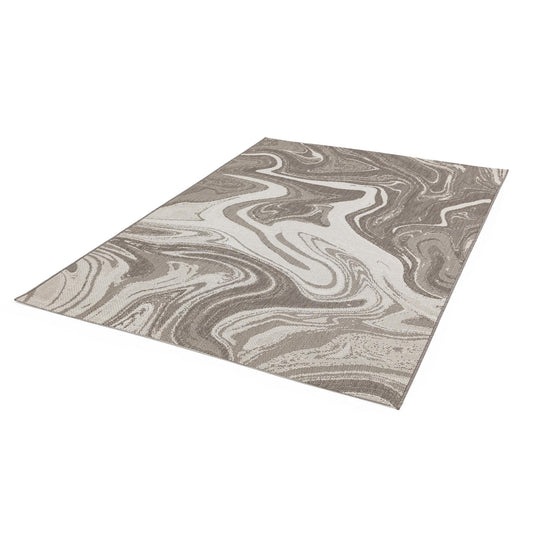 Patio PAT20 Marble Abstract Swirl Natural Beige Indoor & Outdoor Flatweave Rug