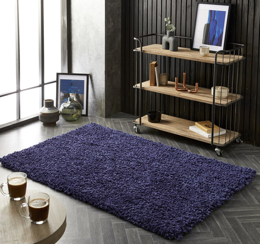 Origins Portland Modern Plain High Pile Super Soft Fluffy Shaggy Rug in Navy Blue