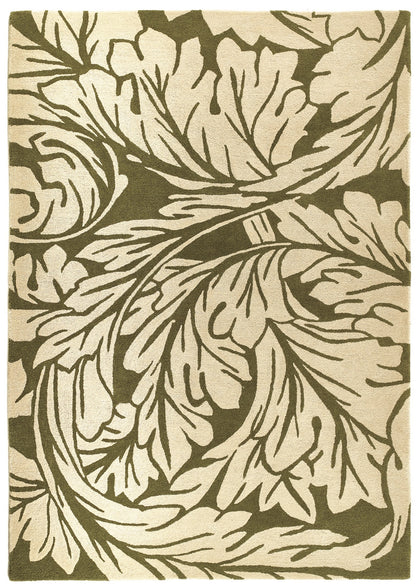Heritage Floral 2 Pure Wool Damask Hand Tufted Rug in Moss Green