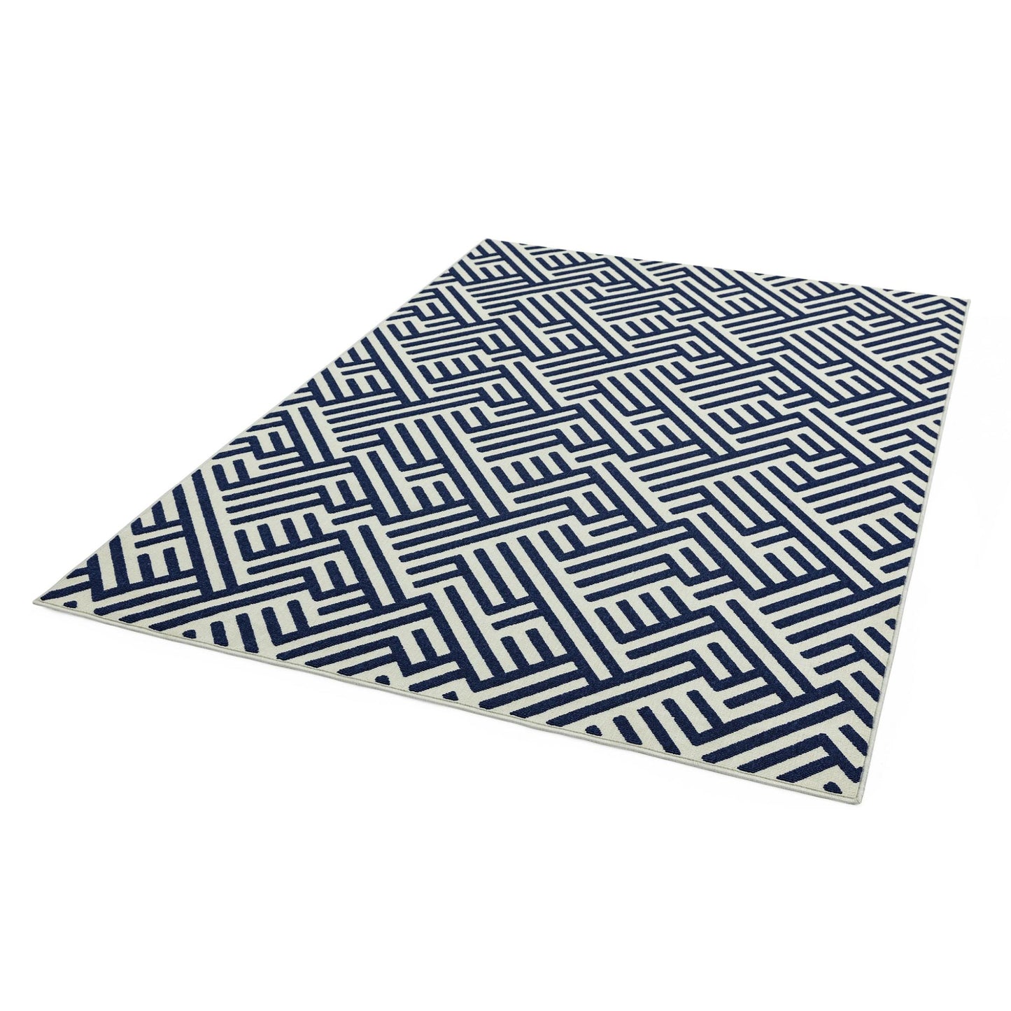 Antibes AN04 Contemporary Blue & White Linear Indoor-Outdoor Rug – Premium Geometric Flatweave