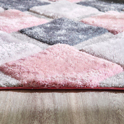 Origins 3D GEO Soft Silky Shaggy Modern Diamond Rug in Blush Pink