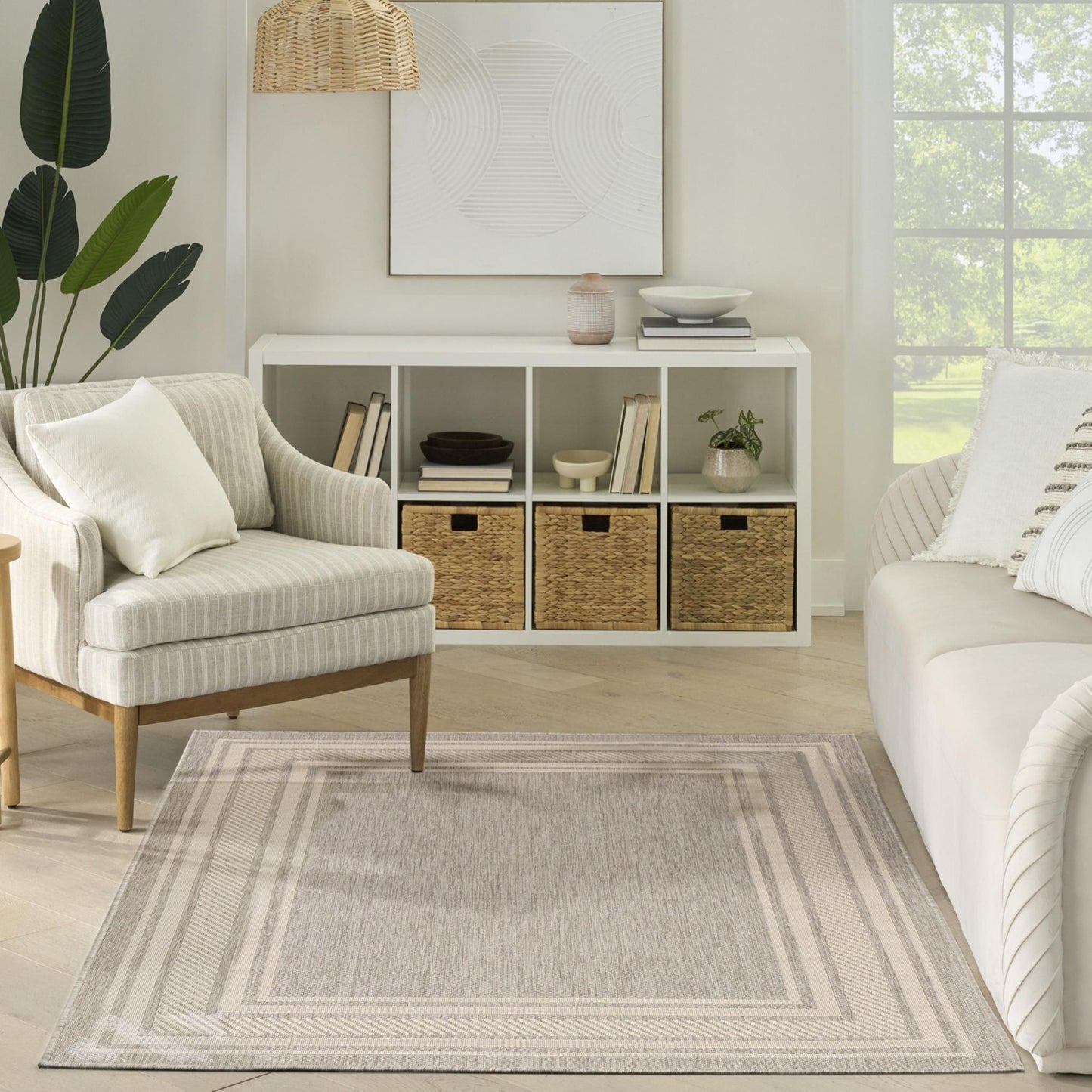 Horizon HOZ03 Modern Bordered Light Grey Indoor & Outdoor Flatweave Rug