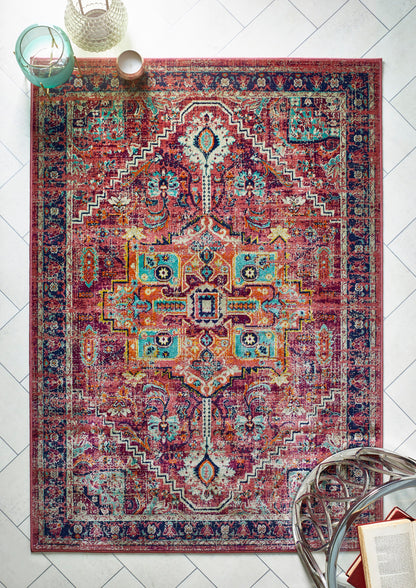 Origins Granada Traditional Bordered Rug & Hallway Runner in Ruby