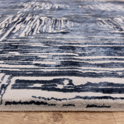 Kuza Portrait Rug – Navy Blue –  Elegant Textured High-Low Pile Carpet