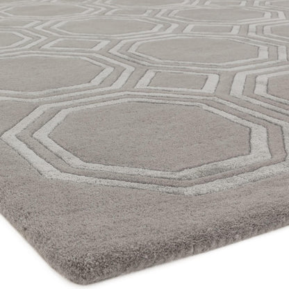 Nexus Octagon Silver Wool Viscose Hand Carved Geometric Rug – Luxurious Silver Grey Elegance