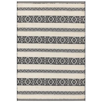 Monty MN03 Tribal Striped Indoor-Outdoor Rug – Durable Geometric Flatweave in Cream & Charcoal