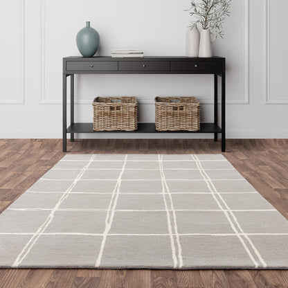 Albany Grid Silver Grey – Bold Geometric Intrigue and Natural Wool Luxury
