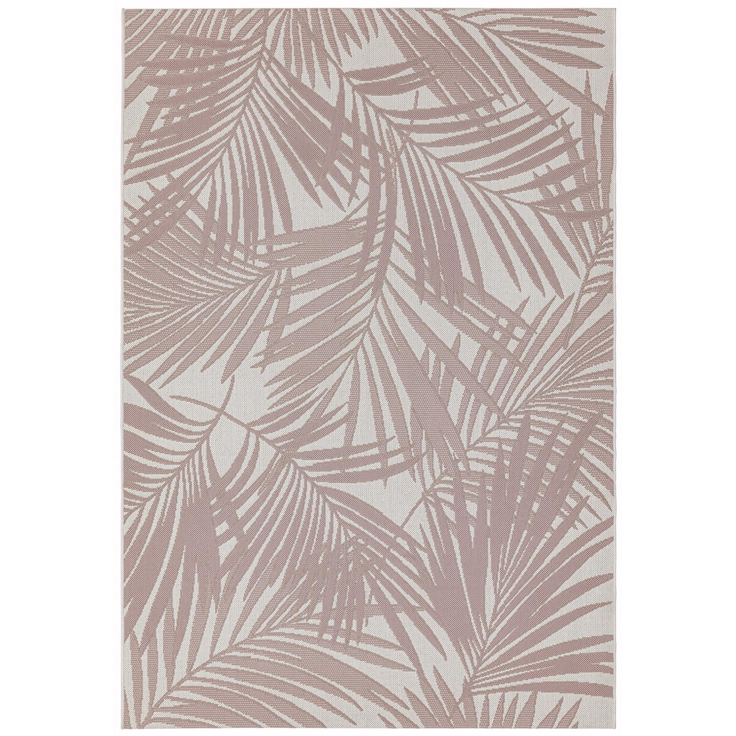 Patio Palm Botanical Leaf Pink & Natural Beige Indoor & Outdoor Flatweave Rug