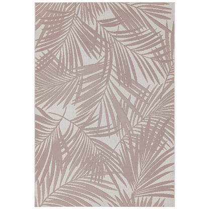 Patio Palm Botanical Leaf Pink & Natural Beige Indoor & Outdoor Flatweave Rug