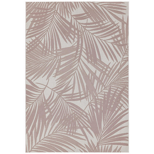 Patio Palm Botanical Leaf Pink & Natural Beige Indoor & Outdoor Flatweave Rug