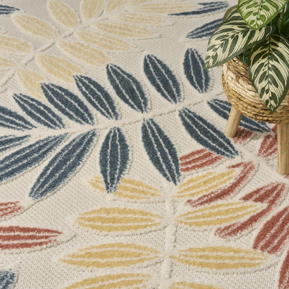 Aloha ALH18 Tropical Oversized Leaf Ivory Multi Indoor & Outdoor Area Rug